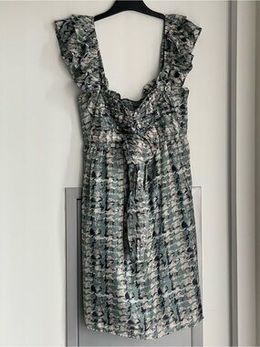 NWT DEBY DEBO Clochette 100% Silk Sleeveless Babydoll Mini Dress in Sage Print